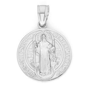 Solid 14k White Gold Saint Benedict Medallion: San Benito Pendant Jewelry Gifts